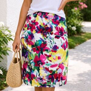 Jones New York Floral Pencil Skirt in Pink, Yellow, Green, Purple